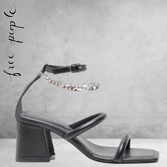 FREE PEOPLE Parker Chain Leather Block Heel Chain-Wrap Ankle Sandals/Heels NWT - Picture 10 of 16